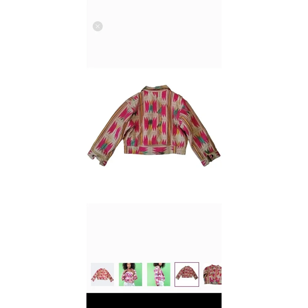 Ama Ibiza Aztec Boho Cropped Jacket Dopamine‎ Southwestern Colorful Sz L/XL
